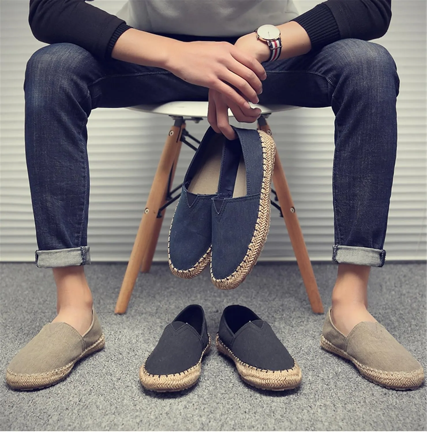 CASMAG Men's Fashion Casual Cloth Shoes Canvas Slip-on Loafers Espadrille Leisure Walking Sneakers Moccasins Boat Shoes