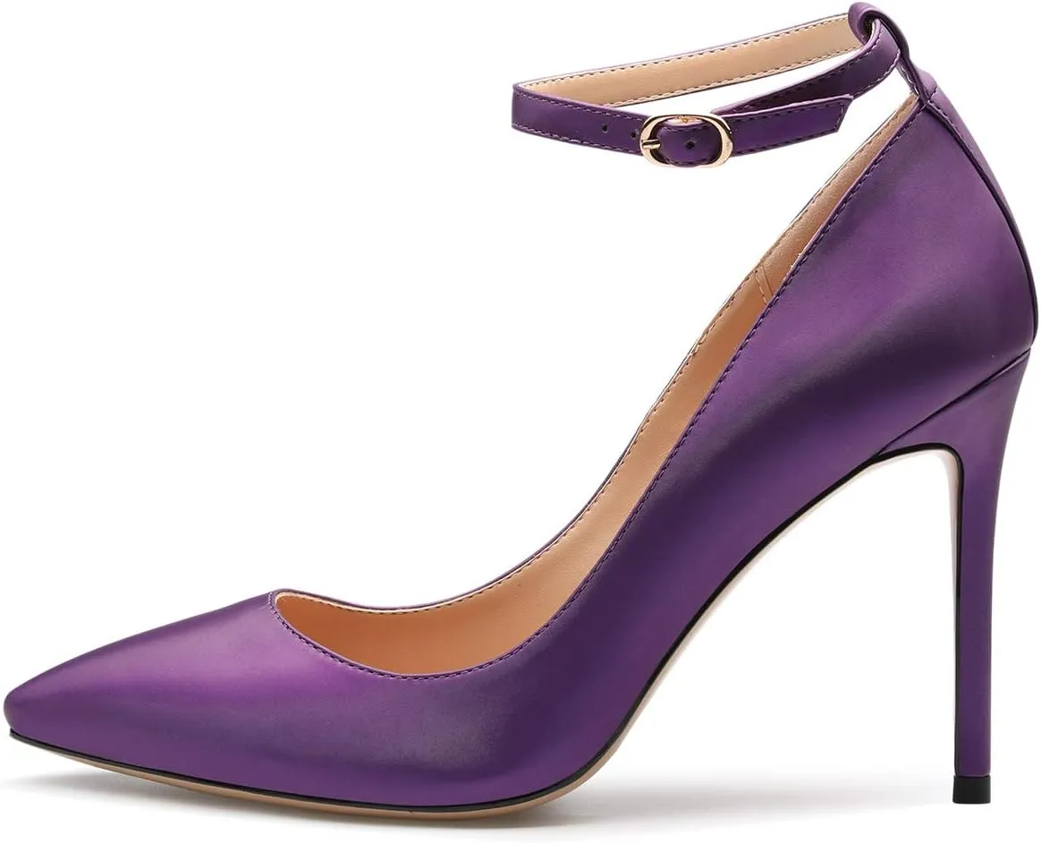 Castamere Womens Ankle Strap Pumps Pointed Toe Slip-on High Heels 10CM Heels