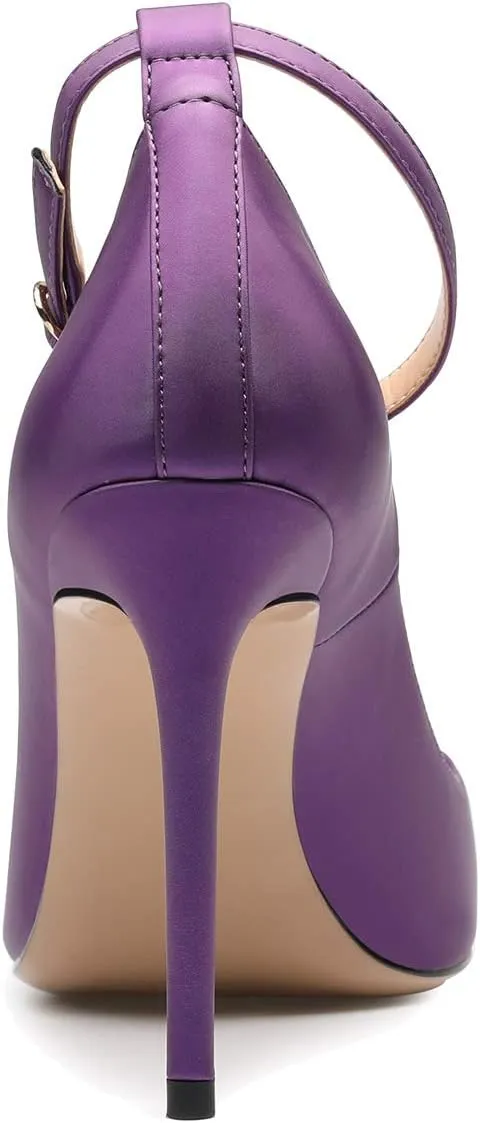 Castamere Womens Ankle Strap Pumps Pointed Toe Slip-on High Heels 10CM Heels