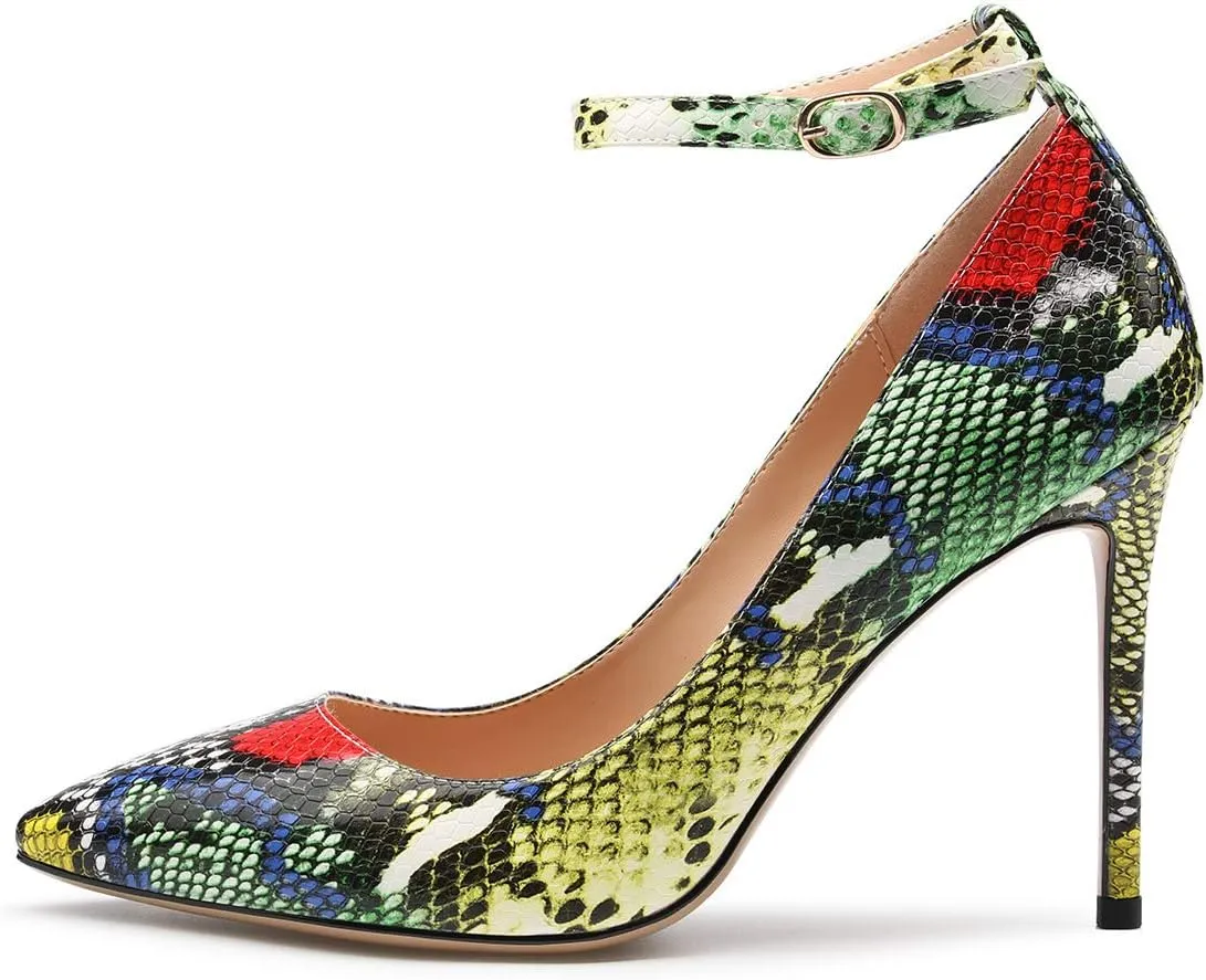 Castamere Womens Ankle Strap Pumps Pointed Toe Slip-on High Heels 10CM Heels