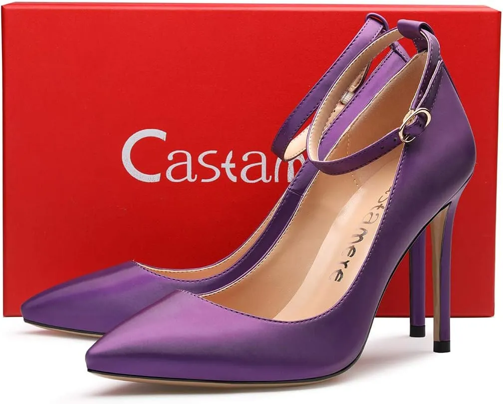 Castamere Womens Ankle Strap Pumps Pointed Toe Slip-on High Heels 10CM Heels