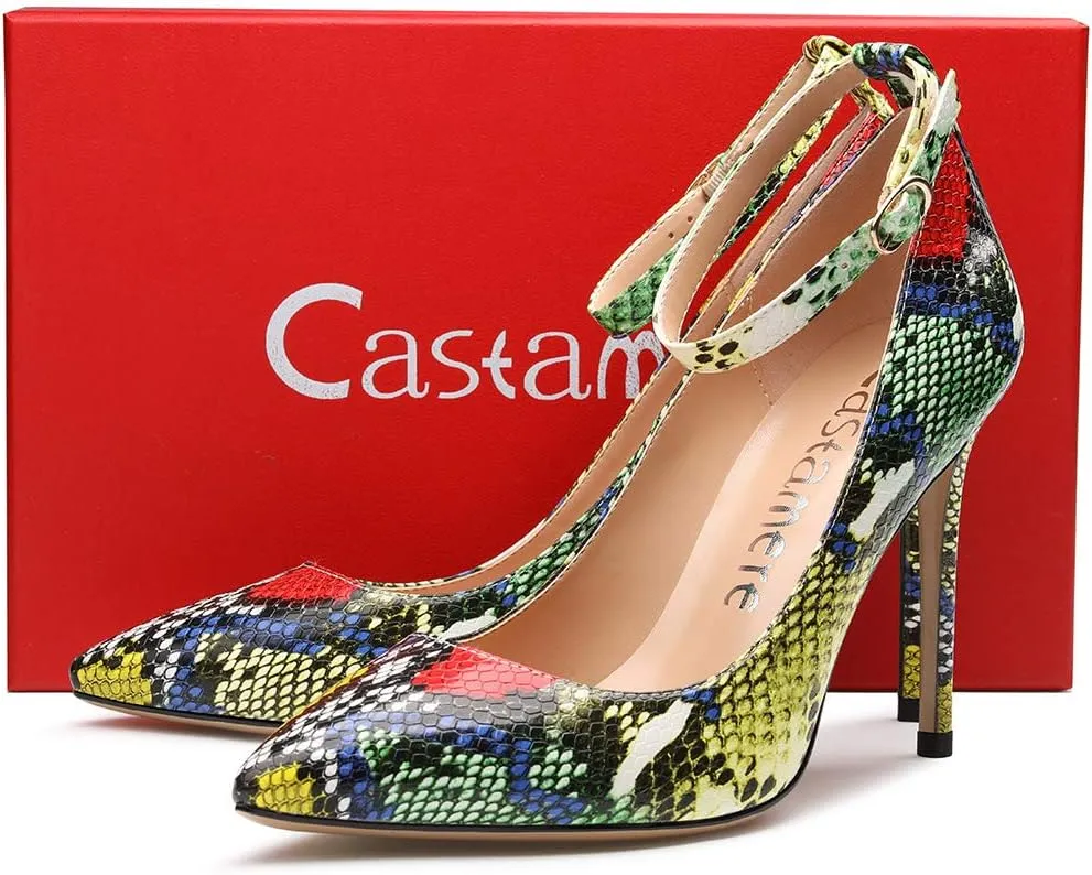 Castamere Womens Ankle Strap Pumps Pointed Toe Slip-on High Heels 10CM Heels