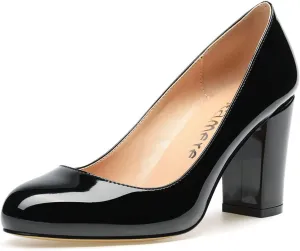 Castamere Women's High Heels Round Toe Slip-On Pumps Block Heel 8CM