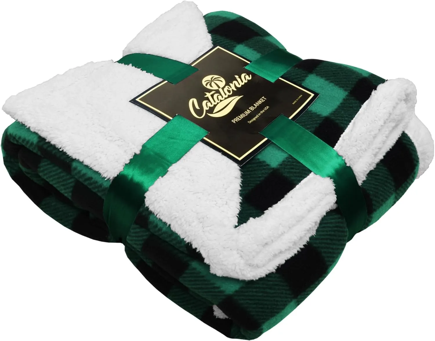 Catalonia Buffalo Plaid Green Sherpa Throw Blanket, Reversible Soft Fuzzy Comfy Snuggly Throws for Couch, 50x60 inches, St. Patrick Gift