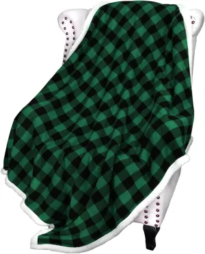 Catalonia Buffalo Plaid Green Sherpa Throw Blanket, Reversible Soft Fuzzy Comfy Snuggly Throws for Couch, 50x60 inches, St. Patrick Gift