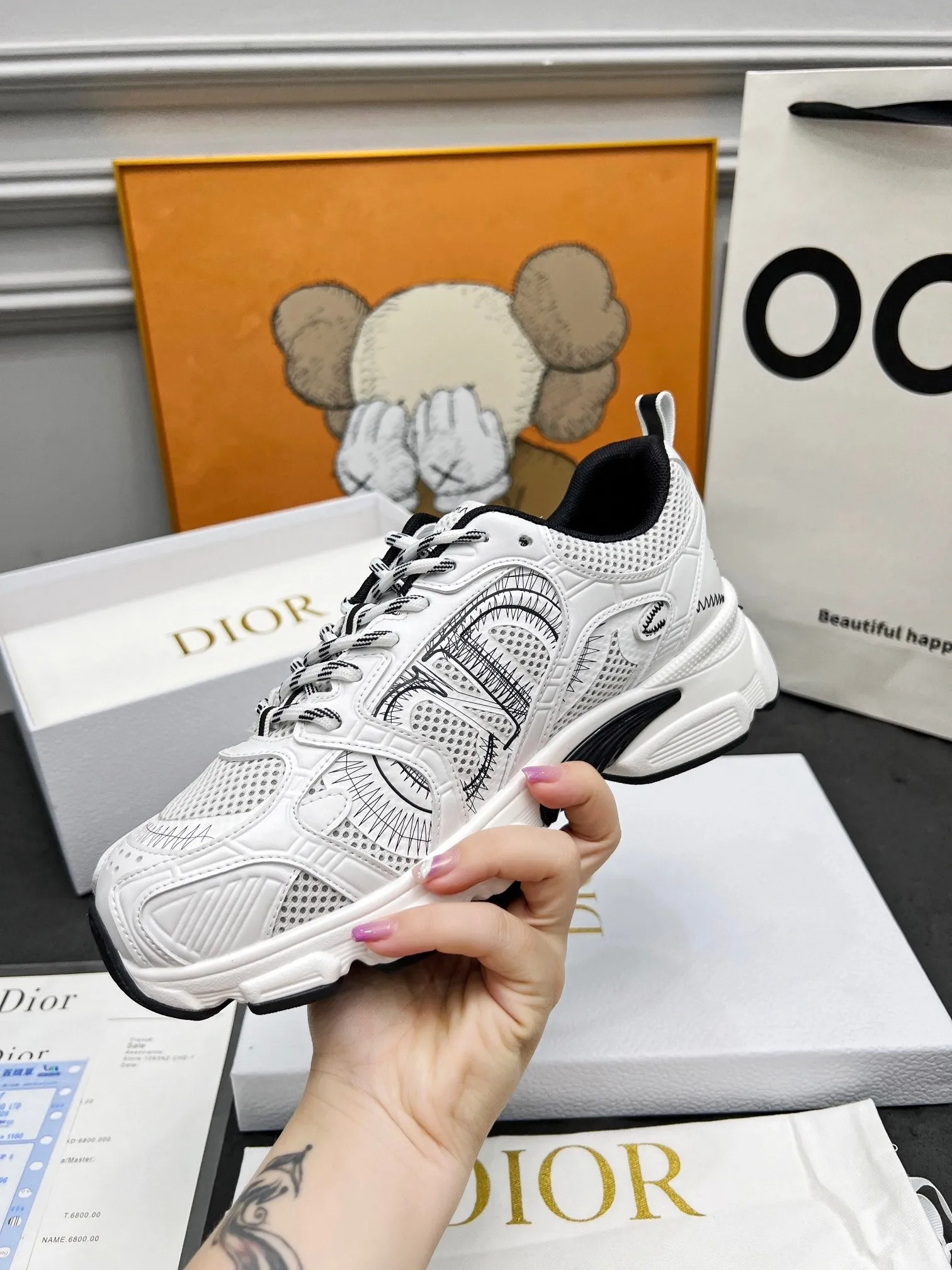 CD Chrono Sneaker White Black Mesh Fabric And Calfskin