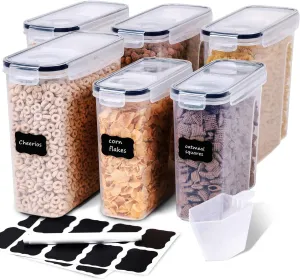 Cereal Containers Storage Set - 6 Piece Airtight Large Dry Cereal Storage Containers(135.2oz), BPA Free Dispenser Plastic Cereal Storage Containers with 16 Labels & Pen