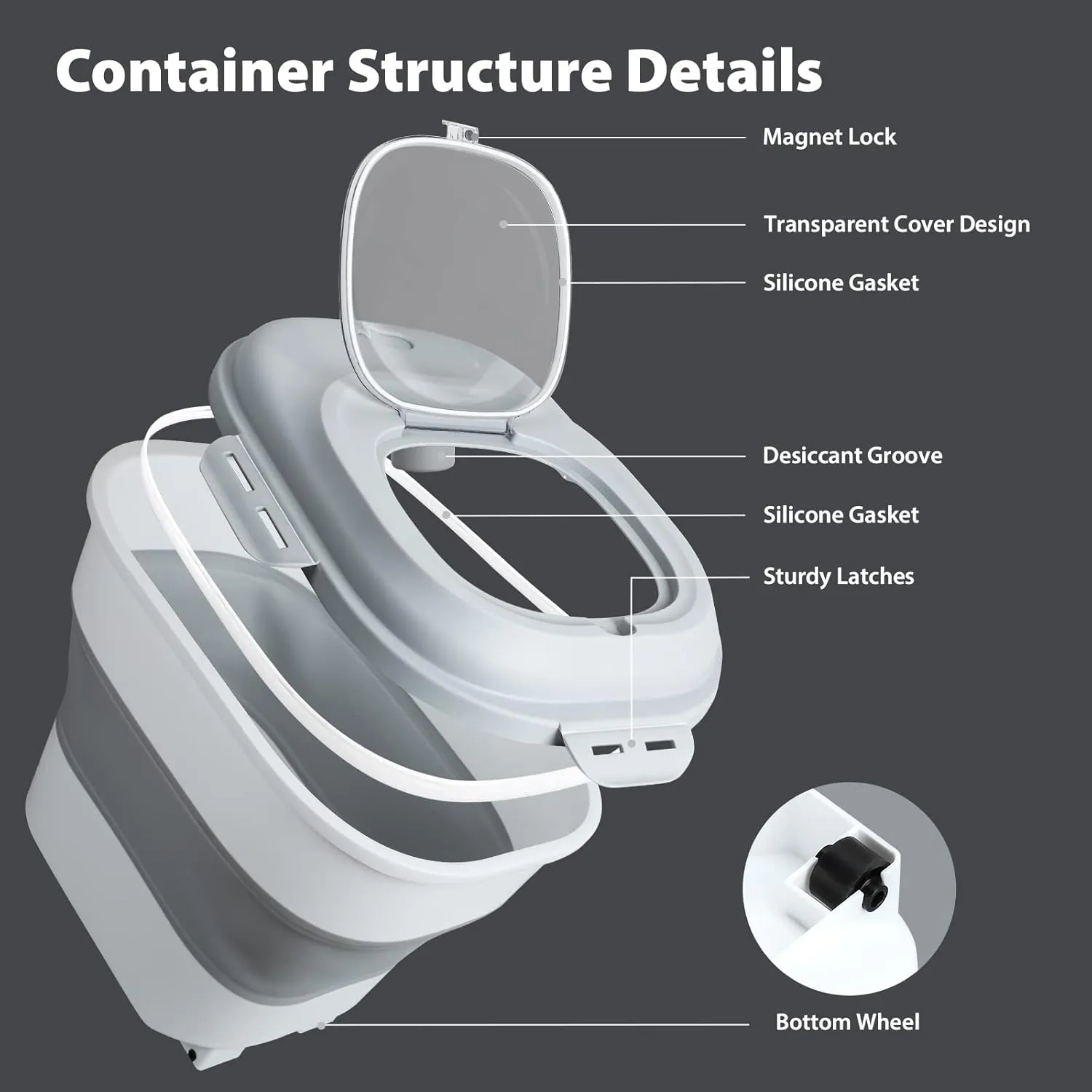 Cereal Rice Storage Containers, 20 to 50Lbs Collapsible Dry Food Dispenser Bins with Airtight Flip Lid Rolling Wheel, Kitchen Pantry to Store Sugar Flour, Dog Pet Cat Food Holder Container