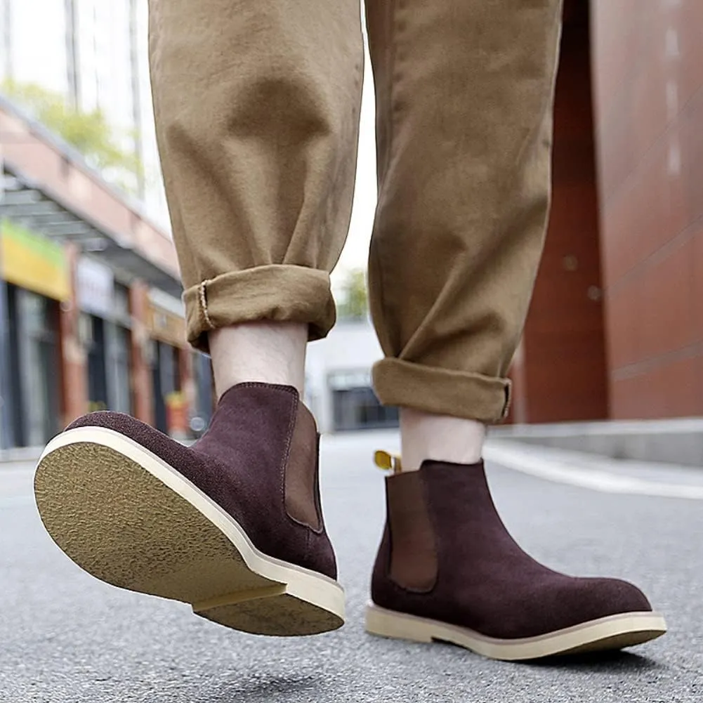 Chelsea Boots Men Suede Leather Casual Chukka Ankle Boots Classic Elastic Dress Ankle Boots for Men Outdoor Fashion Shoes