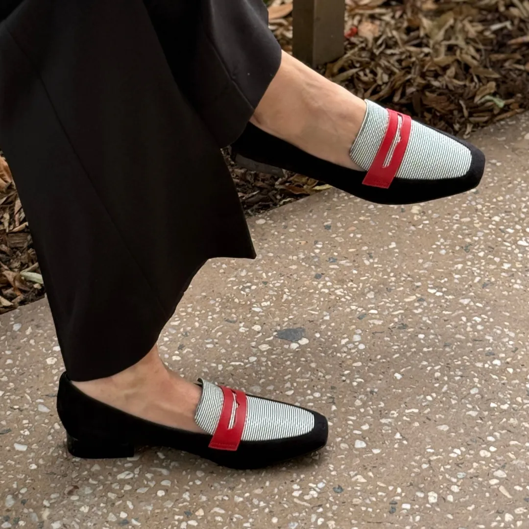 Chrissie Sailor - Black Suede Red Multi