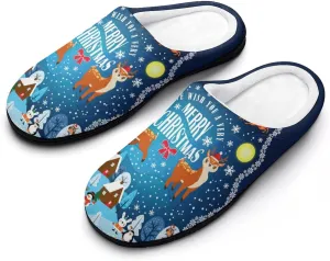 Christmas Slippers For Women Men Cotton House Slippers Hard Sole Comfy Clog Slippers Warm Slip-On Shoes Indoor Outdoor