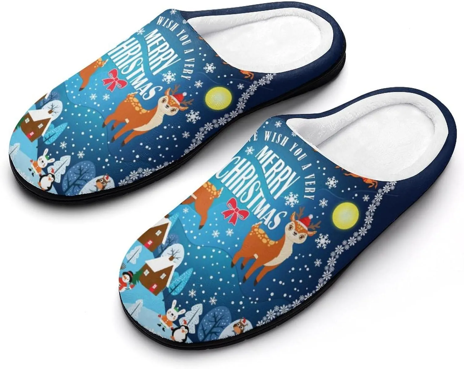 Christmas Slippers For Women Men Cotton House Slippers Hard Sole Comfy Clog Slippers Warm Slip-On Shoes Indoor Outdoor