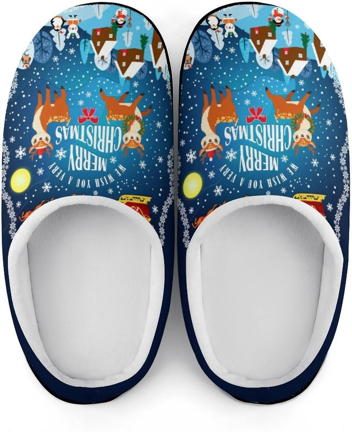 Christmas Slippers For Women Men Cotton House Slippers Hard Sole Comfy Clog Slippers Warm Slip-On Shoes Indoor Outdoor