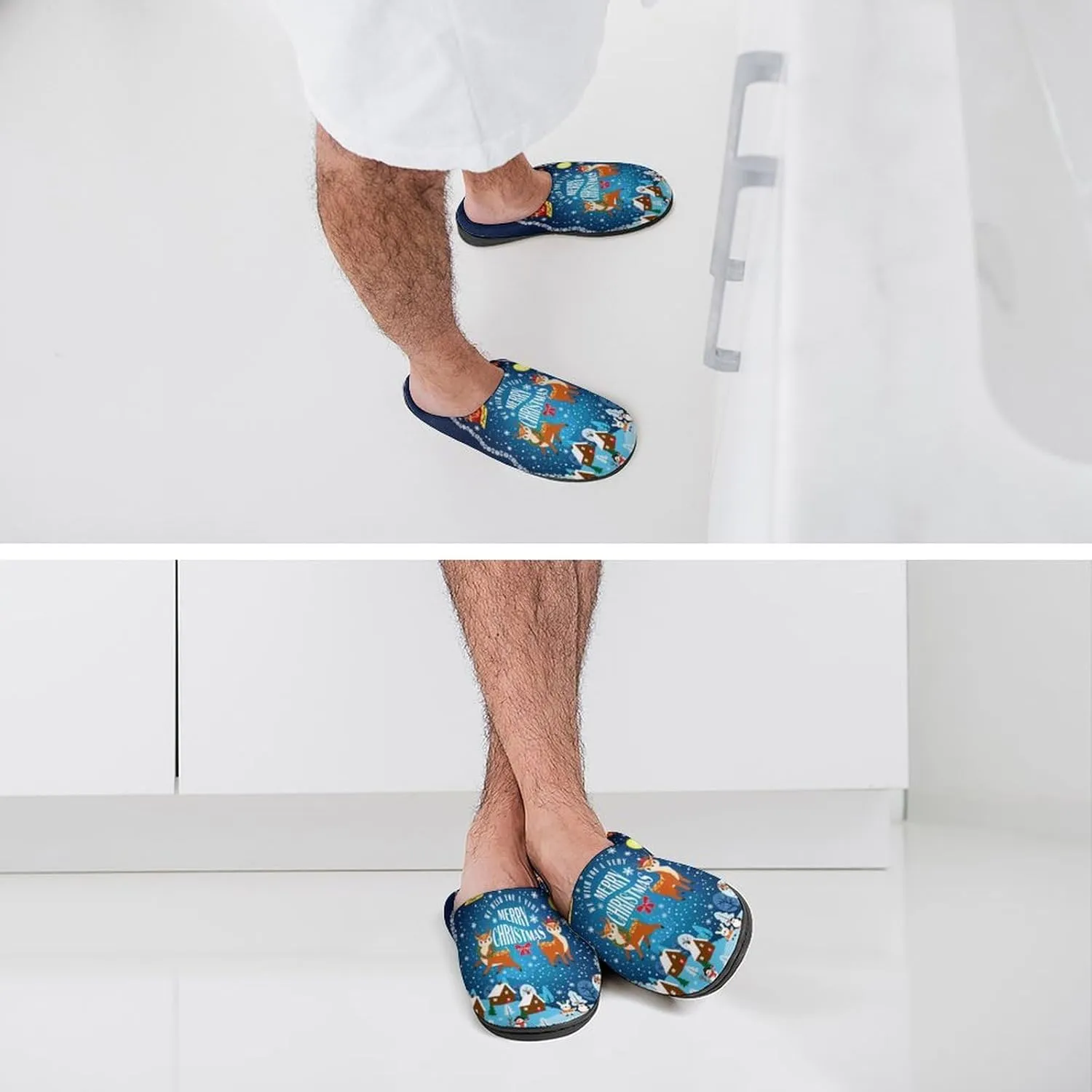 Christmas Slippers For Women Men Cotton House Slippers Hard Sole Comfy Clog Slippers Warm Slip-On Shoes Indoor Outdoor