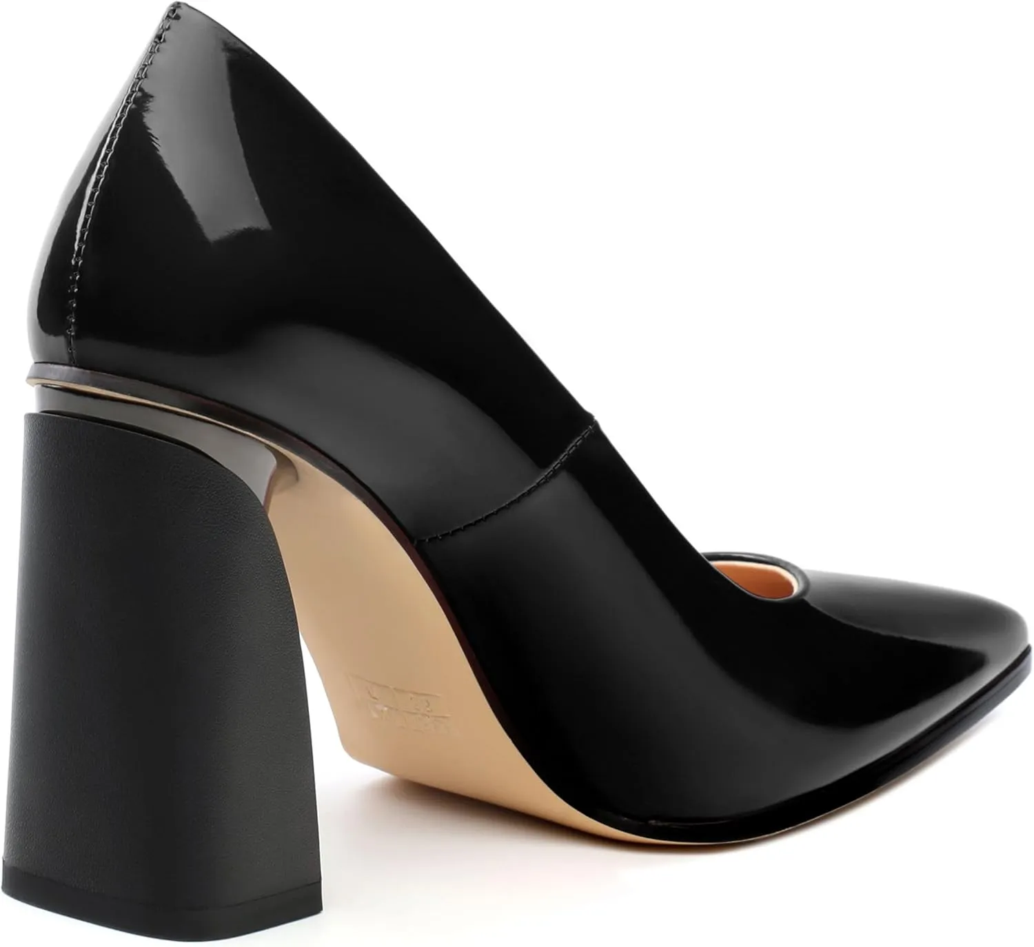 Chunky Block Heels for Women Patent Closed Pointed Toe Pumps Slip on Heels Dress Wedding Shoes 3.5IN