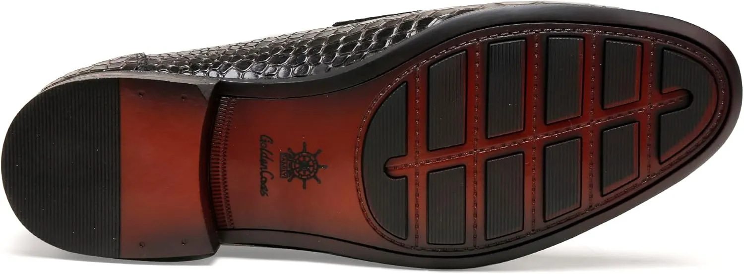 Classic Leather Dress Shoes for Men, Premium Alligator Printed Bussiness Dress Slip on Loafer for Mens