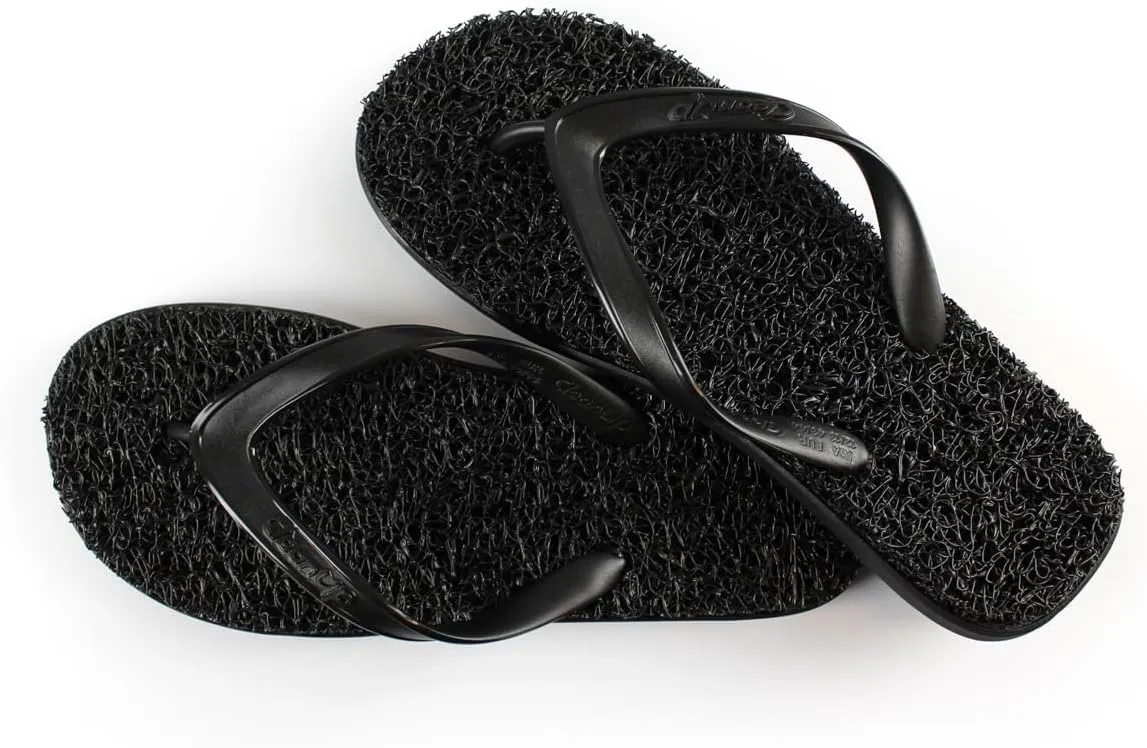 CLEANUP Flip Flops | Mens | Flat Classic Black | Exfoliating, Massaging and Relaxing | Comfortable & Lightweight Thong Sandals | 100% Vegan Recyclable Fibers |