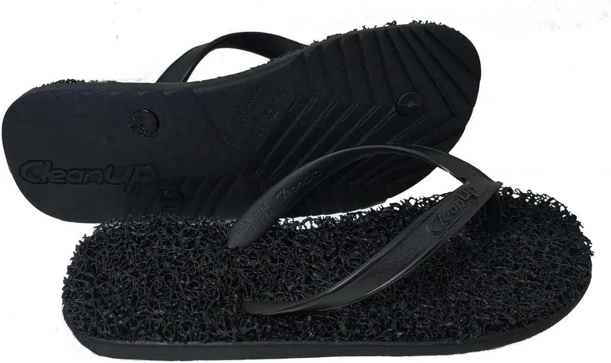 CLEANUP Flip Flops | Mens | Flat Classic Black | Exfoliating, Massaging and Relaxing | Comfortable & Lightweight Thong Sandals | 100% Vegan Recyclable Fibers |