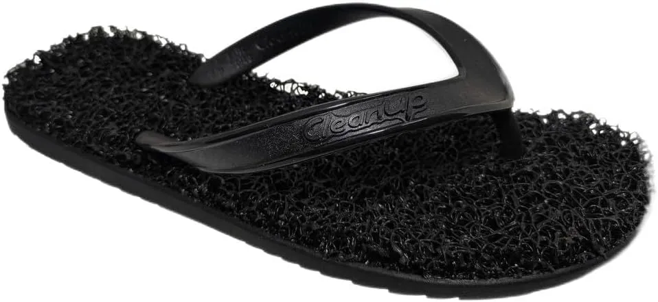 CLEANUP Flip Flops | Mens | Flat Classic Black | Exfoliating, Massaging and Relaxing | Comfortable & Lightweight Thong Sandals | 100% Vegan Recyclable Fibers |