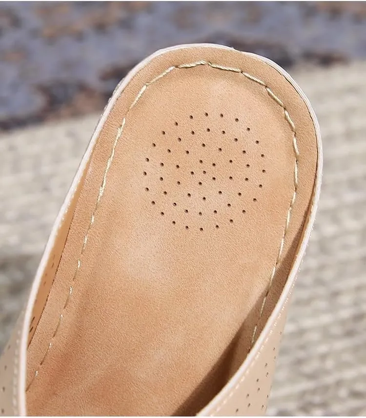 Clogs for Women Slip on Mules with Floret Closed Toe Sandals, Summer Shoes, Comfortable Walking Wedge Clogs (Beige,8.5)