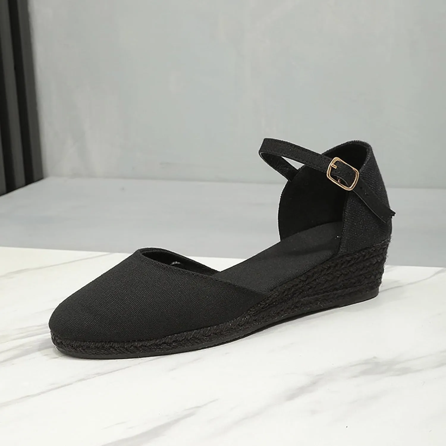 Closed Toe Sandals Women Summer Espadrille Platform Wedge Sandals Arch Support Outdoor Beach Slippers Comfortable Orthopedic Sandal Buckle Strap Casual Shoes
