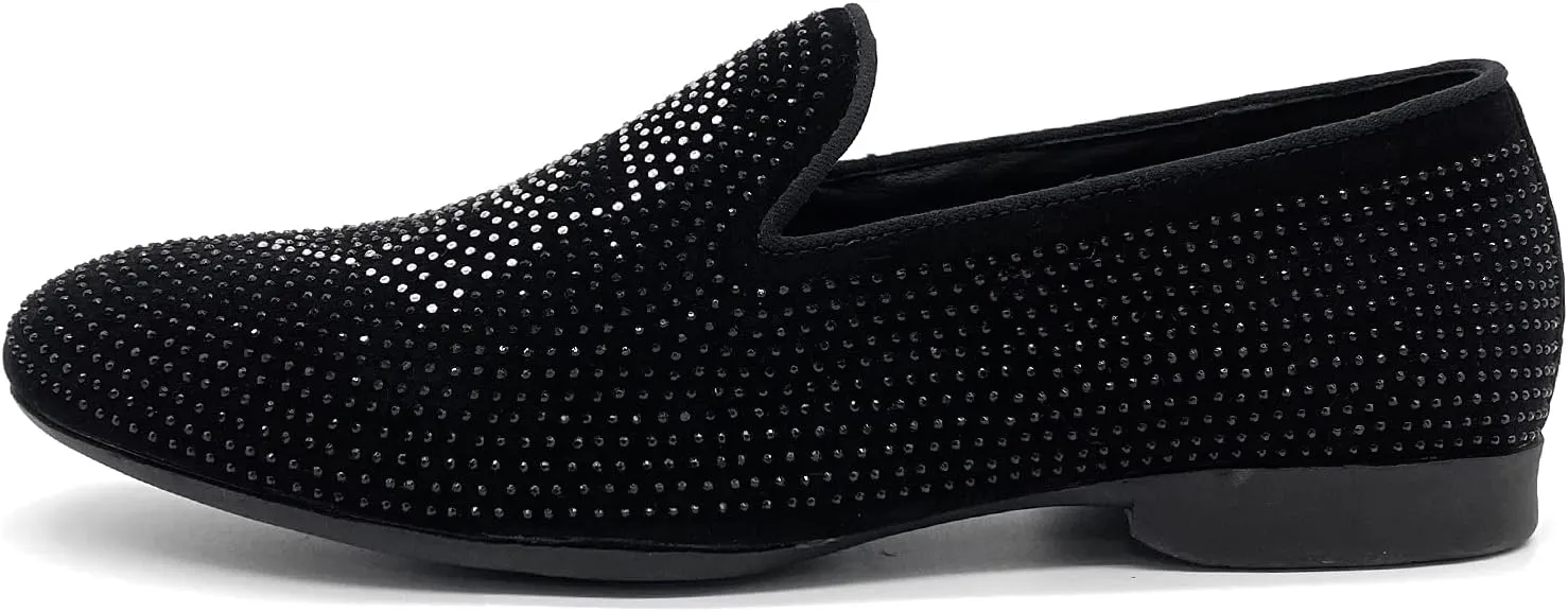 CMM Men's Pointed Toe Rivet Dress Shoes Glitter Modern Metallic Slip On Loafers Plus Size
