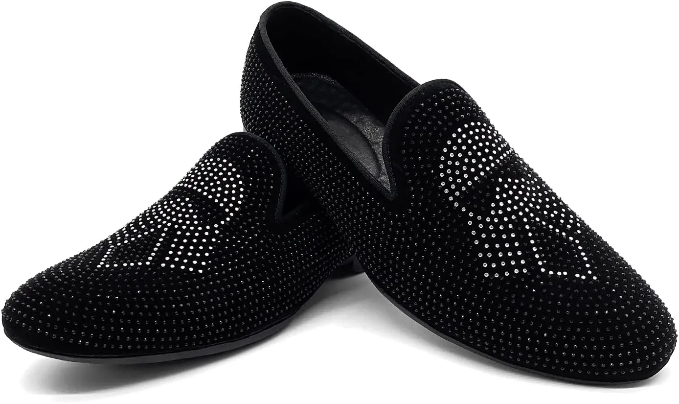 CMM Men's Pointed Toe Rivet Dress Shoes Glitter Modern Metallic Slip On Loafers Plus Size