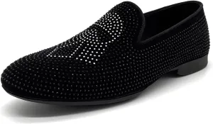 CMM Men's Pointed Toe Rivet Dress Shoes Glitter Modern Metallic Slip On Loafers Plus Size