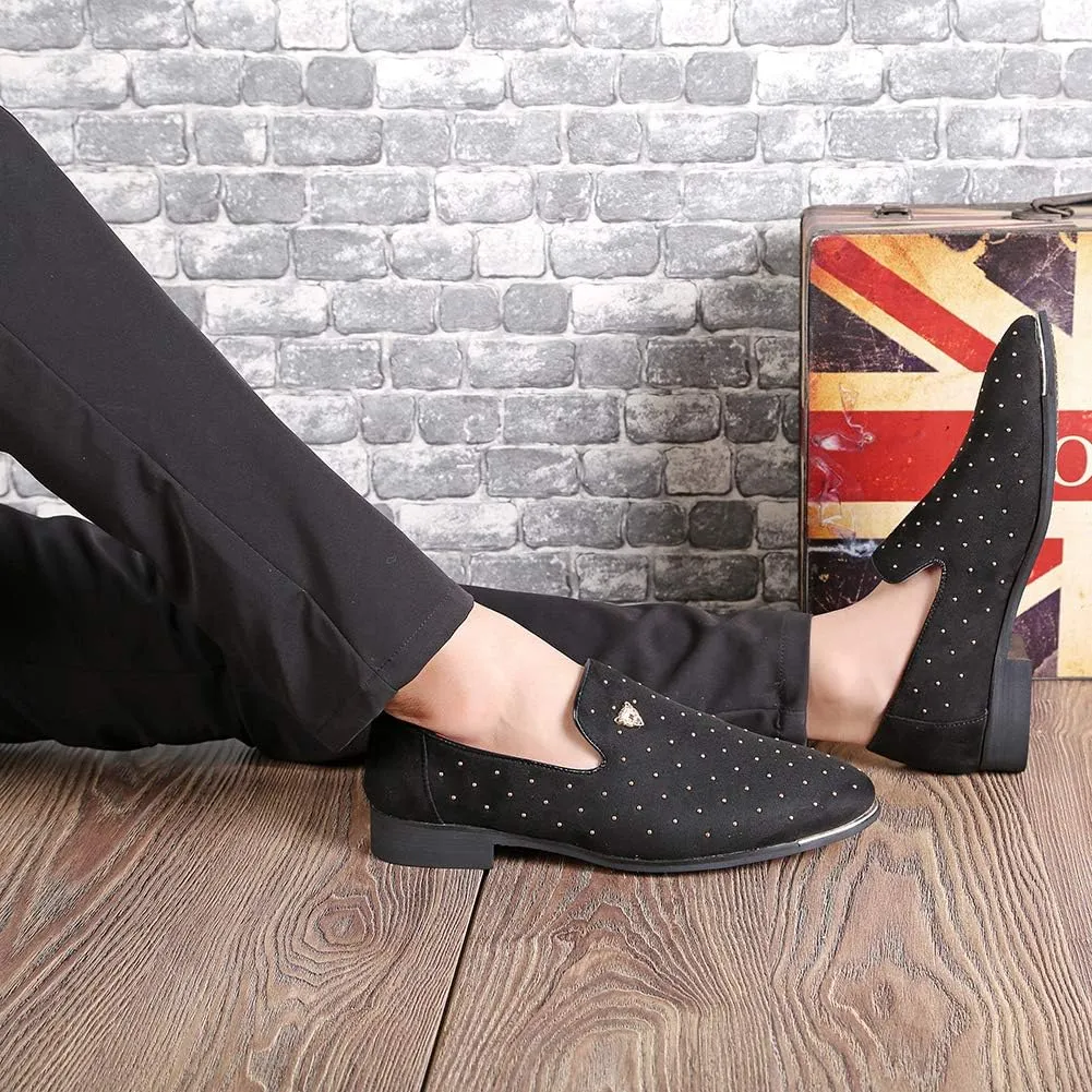 CMM Men's Pointed Toe Rivet Dress Shoes Glitter Modern Metallic Slip On Loafers Plus Size