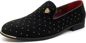 CMM Men's Pointed Toe Rivet Dress Shoes Glitter Modern Metallic Slip On Loafers Plus Size