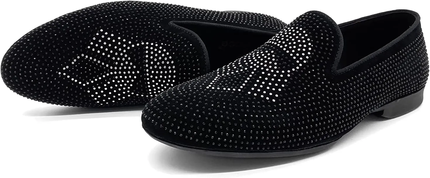 CMM Men's Pointed Toe Rivet Dress Shoes Glitter Modern Metallic Slip On Loafers Plus Size