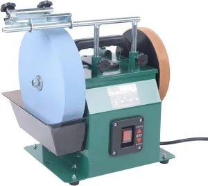 CNCEST Water Cooled Sharpening System for Edge Tools - Two-Direction|10" Sharpening Stone Wheel & 8" Leather Wheel - Wet/Dry Sharpener Rolling Scissors Knife Chisels Grinder