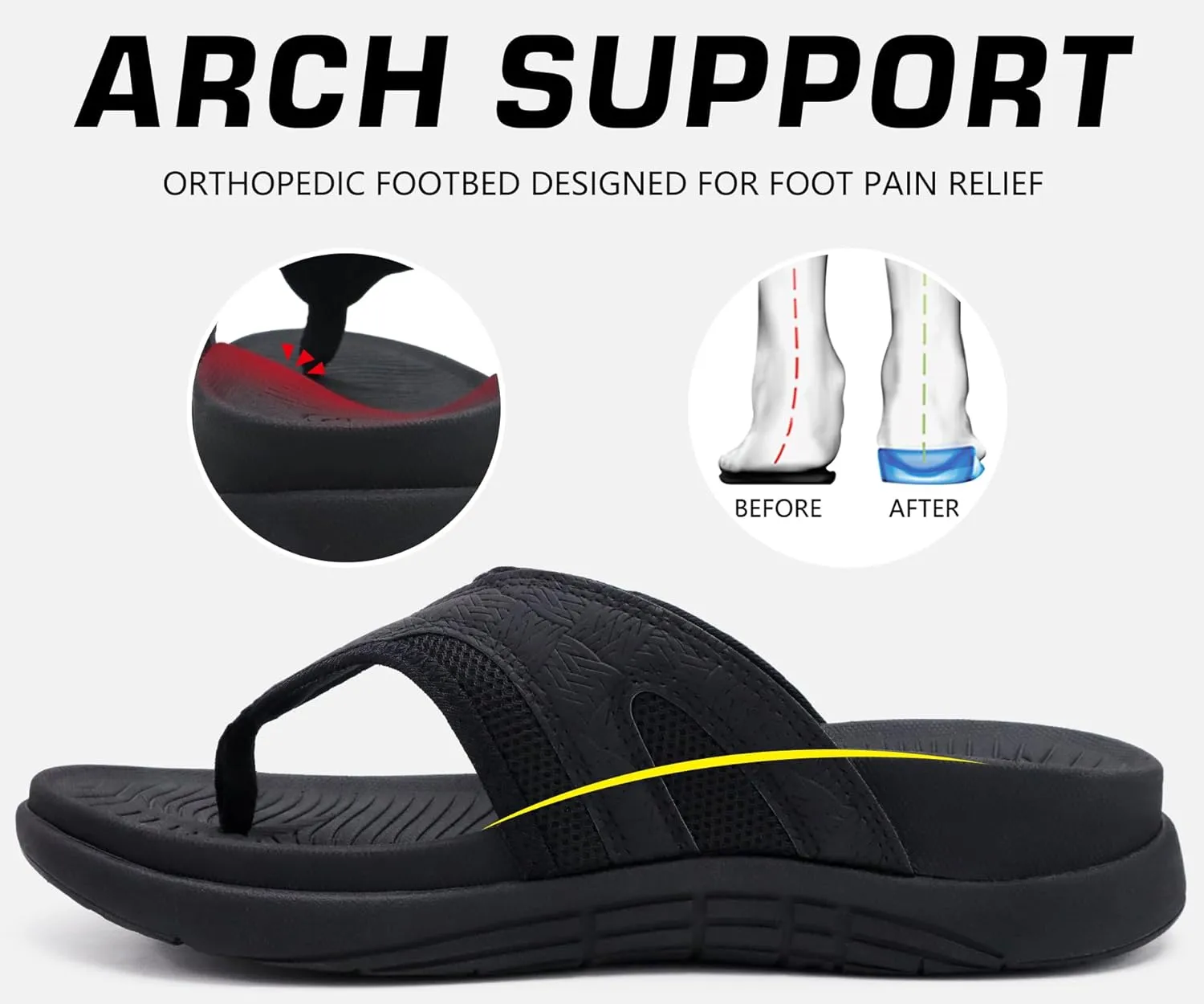 COFACE Flip Flops for Men with Arch Support Comfortable Man Thong Sandals Adjustable Beach Flip-flop Outdoor