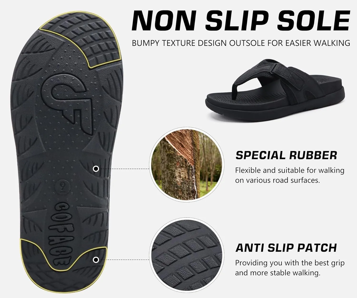 COFACE Flip Flops for Men with Arch Support Comfortable Man Thong Sandals Adjustable Beach Flip-flop Outdoor
