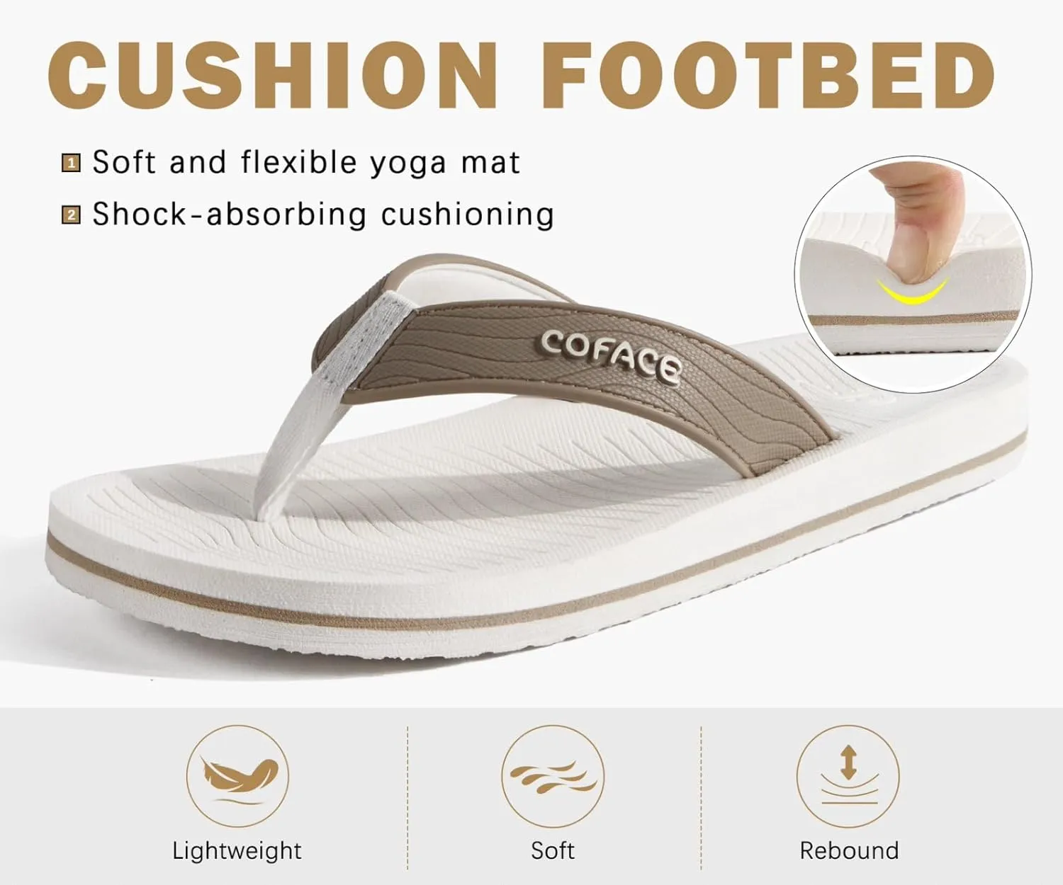 COFACE Men's Flip Flops Comfortable Yoga Mat Cushion Thong Sandals with Arch Support Casual Summer Beach Slides For Man, Size 7~15