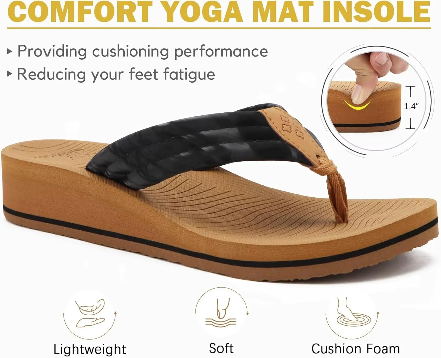COFACE Women’s Flip Flops with Arch Support Ladies Fashion Lightweight Wedge Flip Flops Comfortable Yoga Mat Sole Summer Platform Thong Sandals