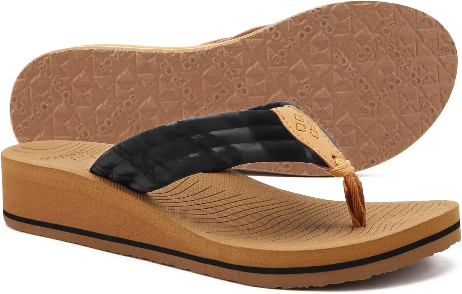 COFACE Women’s Flip Flops with Arch Support Ladies Fashion Lightweight Wedge Flip Flops Comfortable Yoga Mat Sole Summer Platform Thong Sandals
