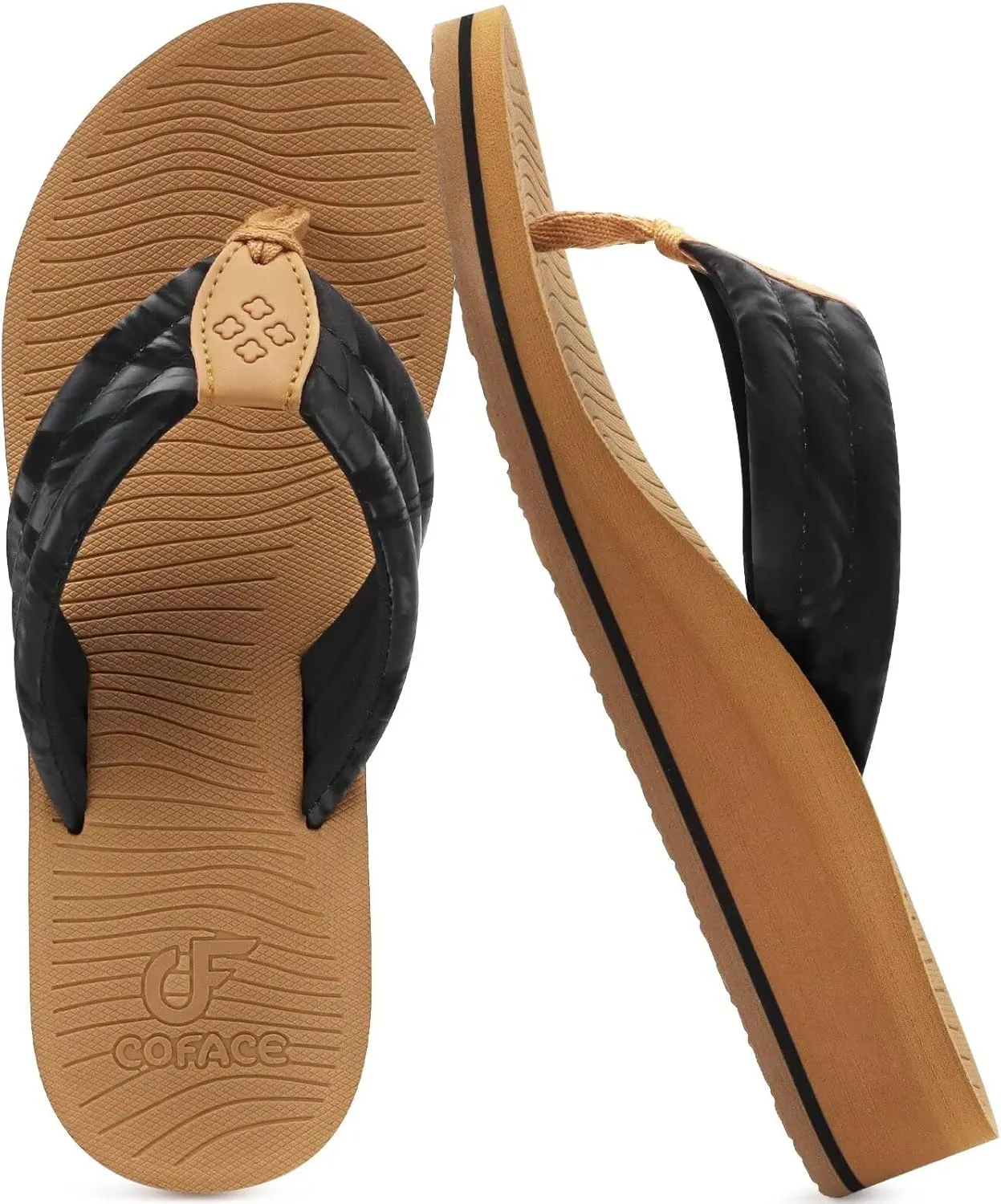 COFACE Women’s Flip Flops with Arch Support Ladies Fashion Lightweight Wedge Flip Flops Comfortable Yoga Mat Sole Summer Platform Thong Sandals