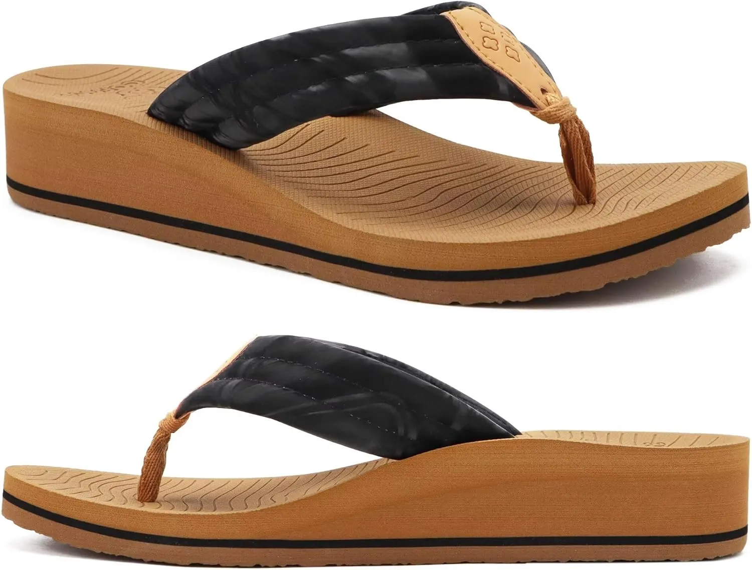 COFACE Women’s Flip Flops with Arch Support Ladies Fashion Lightweight Wedge Flip Flops Comfortable Yoga Mat Sole Summer Platform Thong Sandals