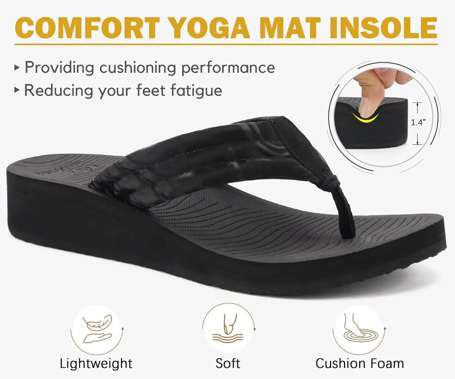 COFACE Women’s Flip Flops with Arch Support Ladies Fashion Lightweight Wedge Flip Flops Comfortable Yoga Mat Sole Summer Platform Thong Sandals