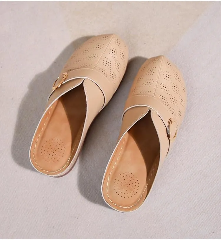 Comfortable Walking Wedge Clogs for Women Slip on Mules with Buckle Closed Toe Sandals, Summer Casual Shoes (Beige,7.5-8)