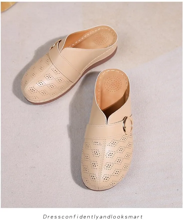 Comfortable Walking Wedge Clogs for Women Slip on Mules with Buckle Closed Toe Sandals, Summer Casual Shoes (Beige,7.5-8)