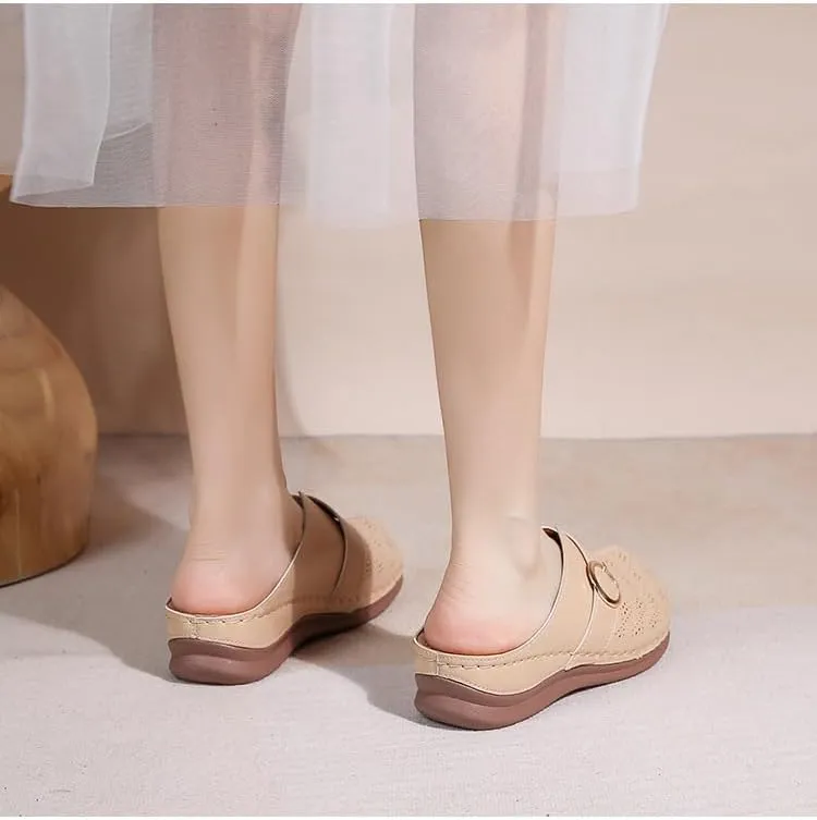Comfortable Walking Wedge Clogs for Women Slip on Mules with Buckle Closed Toe Sandals, Summer Casual Shoes (Beige,7.5-8)