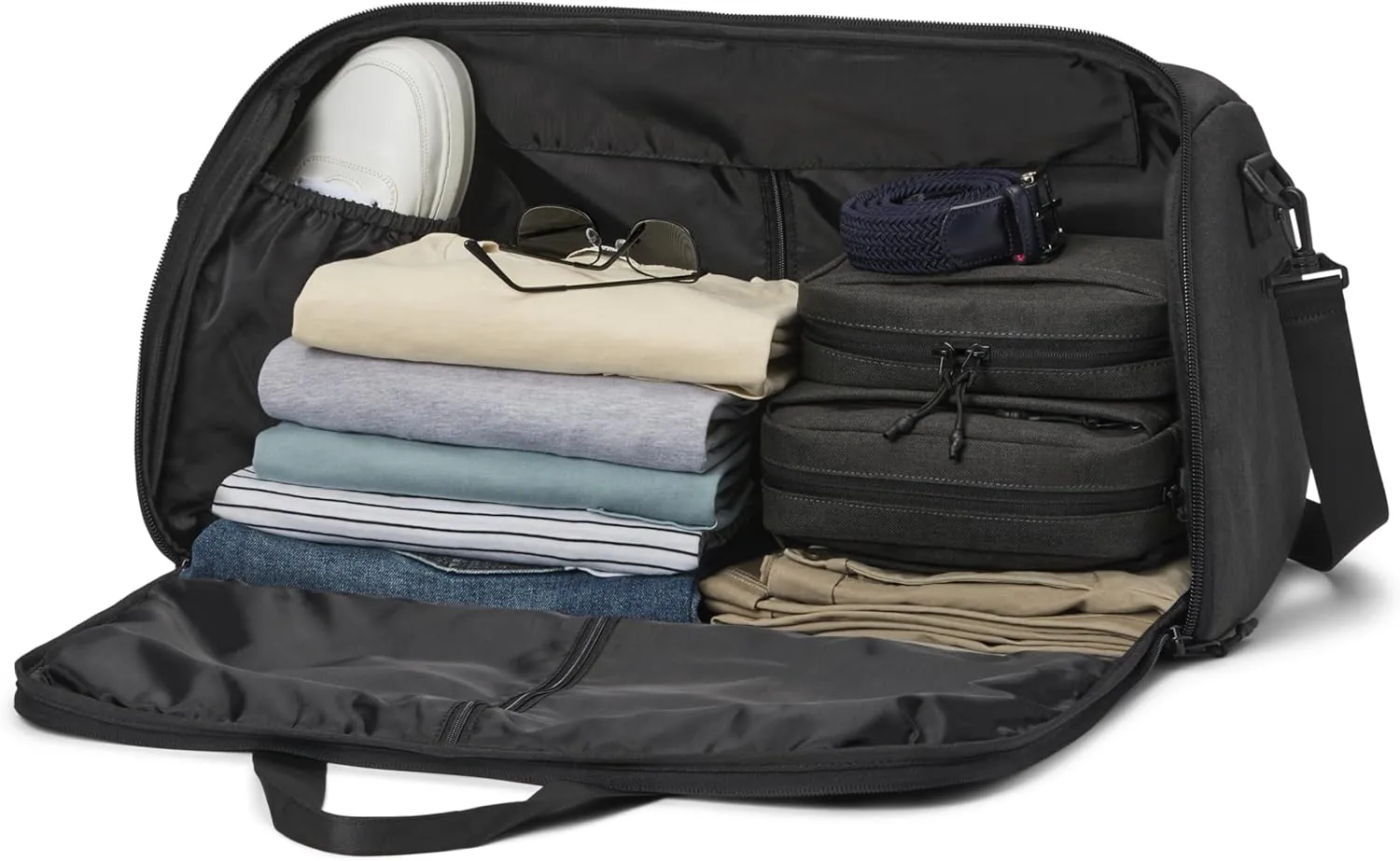 Convertible Garment Duffel Bag 45L – 2-in-1 Carry-On Suit Travel Bag with Wrinkle-Free Hanging Compartment, Shoe Pockets & Trolley Sleeve – Weekender for Business Trips, Weddings & Getaways – Shadow