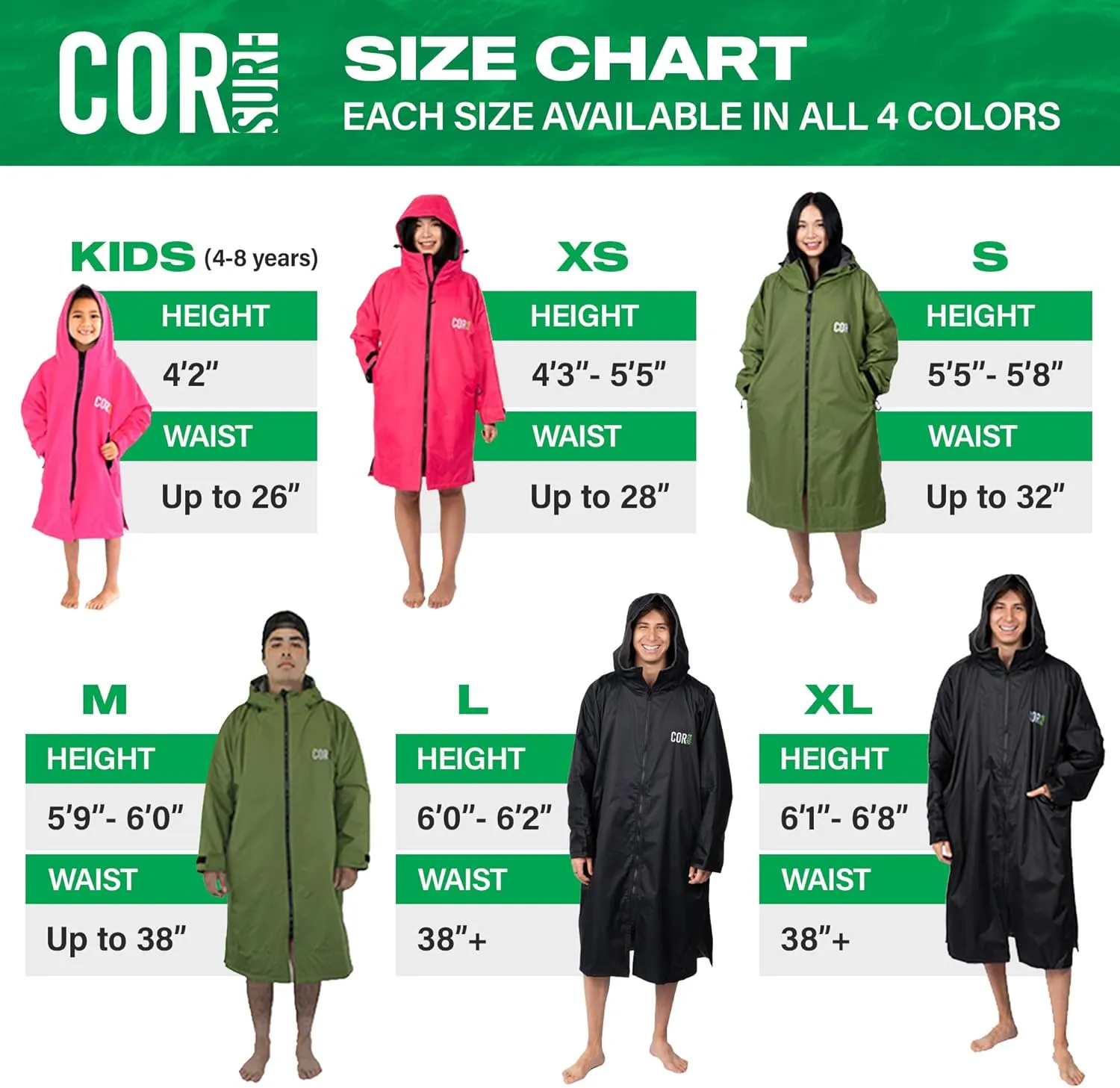 COR Surf Swim Parka for Youth and Adults | Heavy-Duty Weatherproof Swimming Jacket with Size Options for Men, Women and Kids