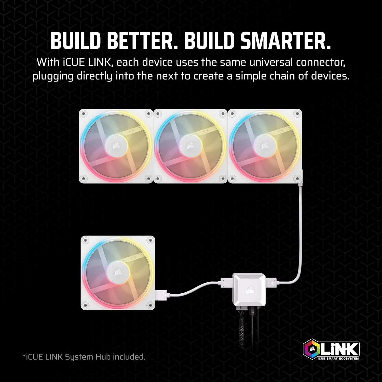 CORSAIR iCUE Link LX120-R RGB 120mm PWM Reverse Fans – Triple Fan Kit – Low-Noise, Magnetic Dome Bearing, Dual Light Loops, CORSAIR QuikTurn Screws, Zero RPM Mode – White