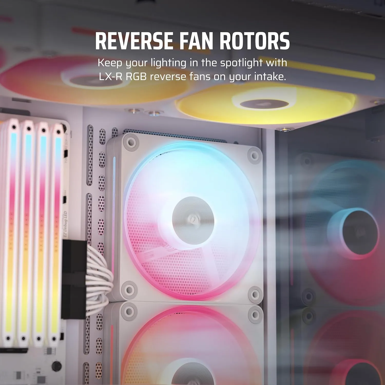 CORSAIR iCUE Link LX120-R RGB 120mm PWM Reverse Fans – Triple Fan Kit – Low-Noise, Magnetic Dome Bearing, Dual Light Loops, CORSAIR QuikTurn Screws, Zero RPM Mode – White