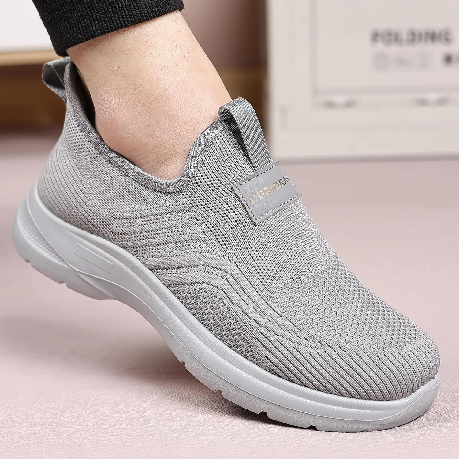 COSIDRAM Men's Step in Shoes Hands Free Breathable Mesh Cushioned Lightweight Comfort Slip On Athletic Gym Workout Sneaker