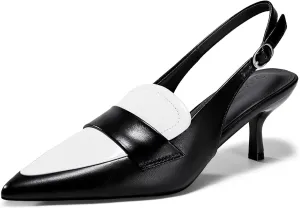 Coutgo Womens Pumps Slingback Kitten Heels Closed Pointed Toe Loafers Splicing Vintage Office Dress Shoes