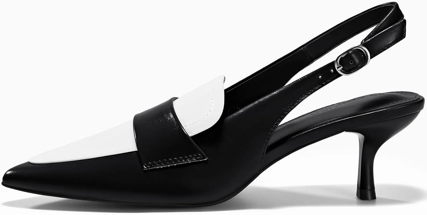 Coutgo Womens Pumps Slingback Kitten Heels Closed Pointed Toe Loafers Splicing Vintage Office Dress Shoes